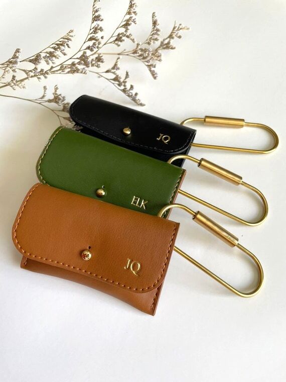 Personalized Vegan Leather Card Holder Keycha...