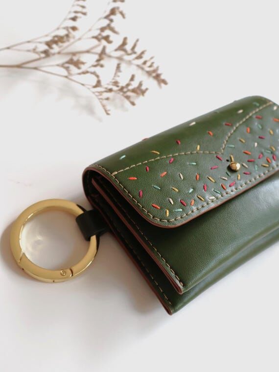 Handmade Vegan Leather Wallet, Embroidered Mi...