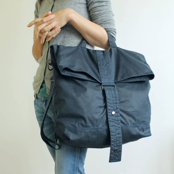 Navy Waxed Canvas Backpack, Convertible Tote ...