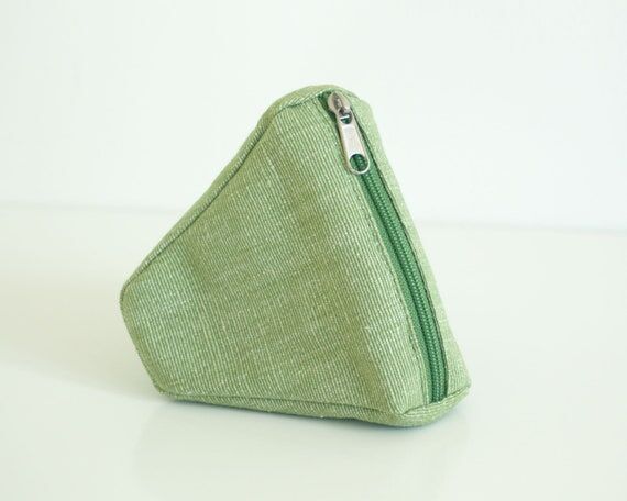 Green Cotton Coin Purse, Mini Zipper Pouch, S...