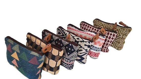 Handmade Geometric Fabric Cosmetic Pouch, Sma...