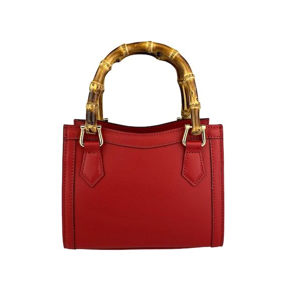 Leather Bag, Bamboo Handle Bag, Woman Leather...