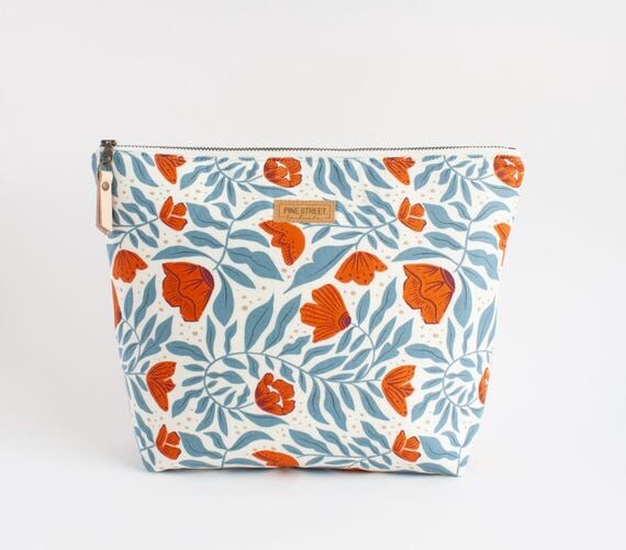 Floral Zipper Pouch, Makeup or Cosmetic Bag f...