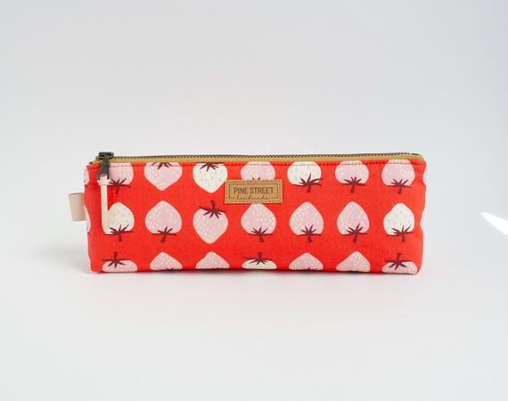 Strawberry Pencil Pouch, Zipper Pouch, Back t...