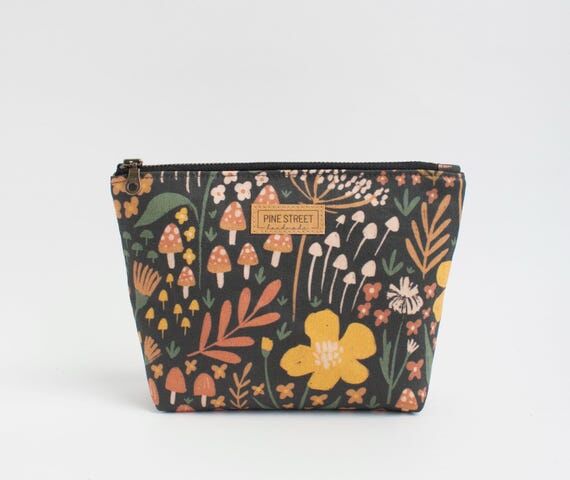Mushroom Zipper Pouch, Ferns and Fungus Toile...