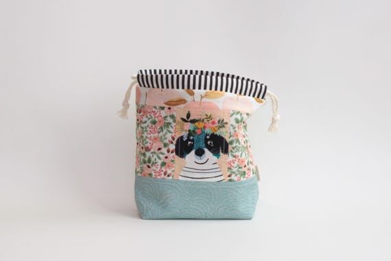 Floral Black and White Dog | Mini Drawstring ...
