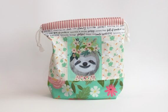 Floral Sloth with Cockatoos | Small Drawstrin...