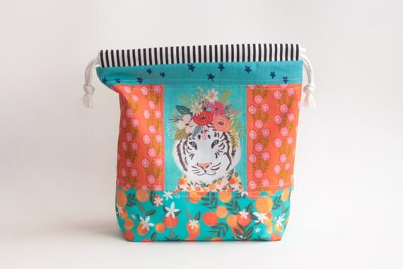 Floral White Tiger | Small Drawstring Bag | P...