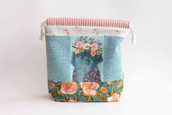 Elephant with Flower Crown | Small Drawstring...