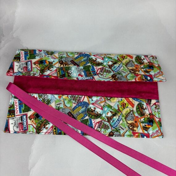 Handmade travel makeup wrap, postcards tool r...