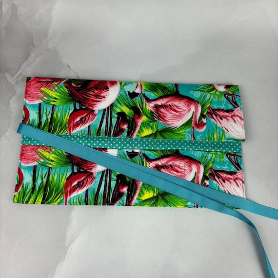 Handmade flamingo makeup wrap, birds tool rol...
