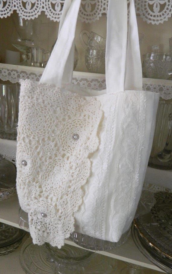 Handmade Layered Lace Tote bag: Shabby Chic R...