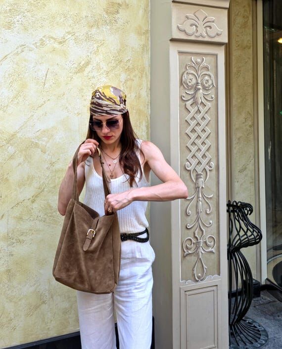 Tan Suede Leather Shoulder Bag – Slouchy To...