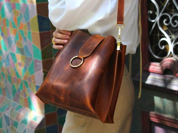 Copper Brown Full Grain Leather Shoulder Bag ...