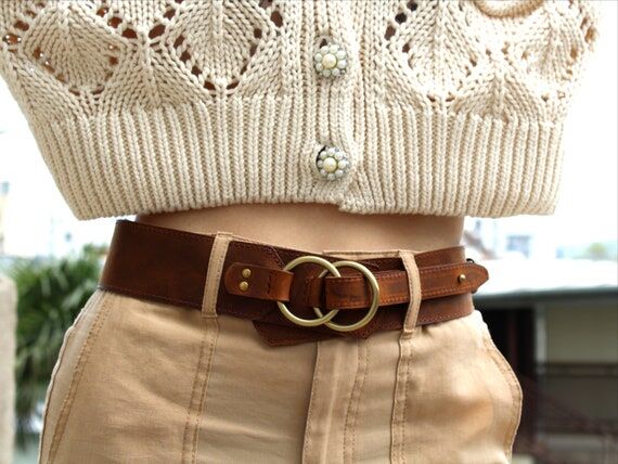 Brown leather waist belt for women – wide t...