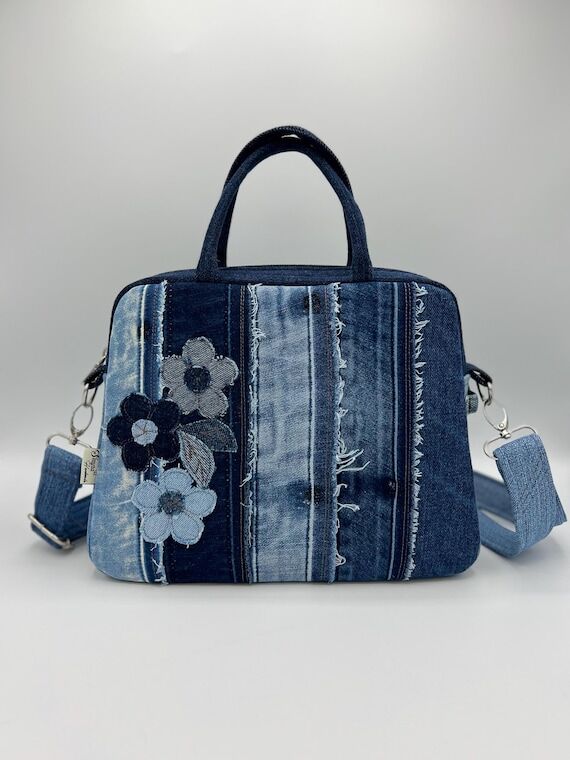 Upcycled Denim Crossbody Bag: Handmade Patchw...