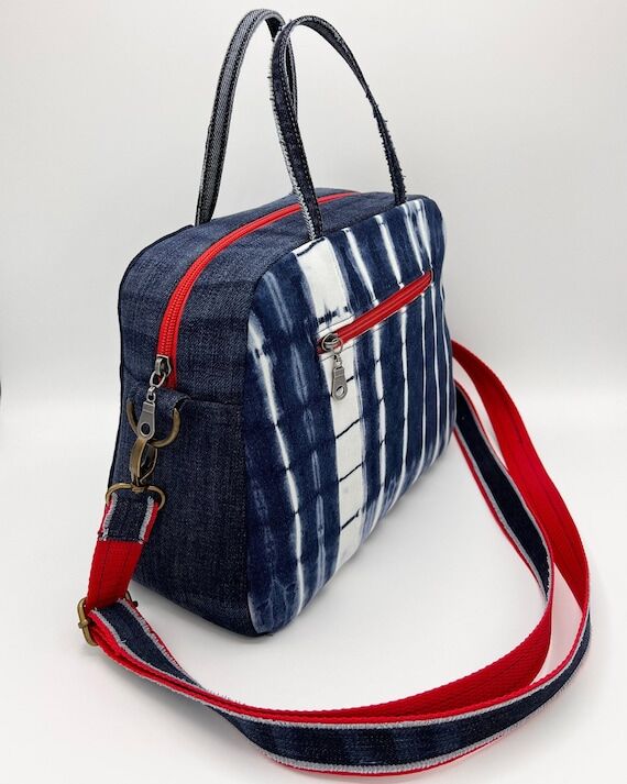 Handmade Upcycled Denim Crossbody Bag, Top Ha...