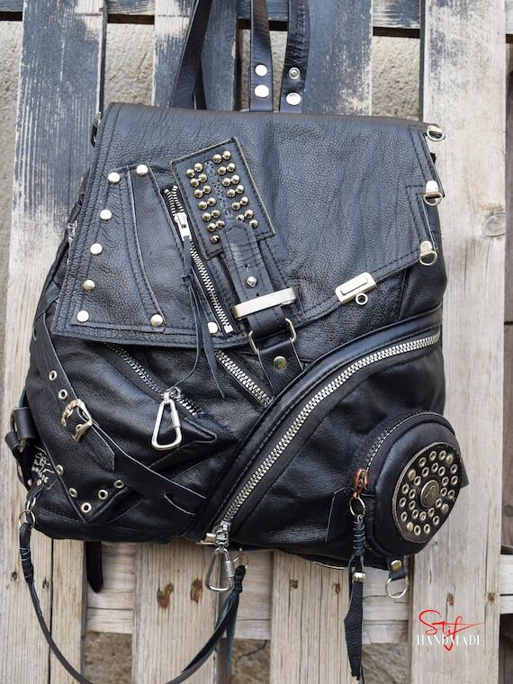 HIGH-END Handmade Black Leather Backpack Art ...