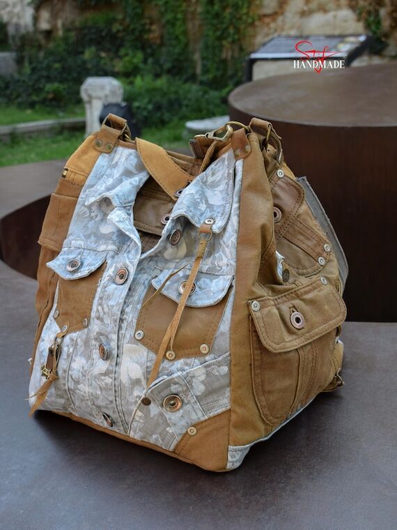 HIGH-END Handmade 4-face Large Denim Tote bag...