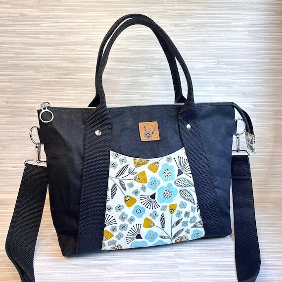 Black Crossbody Tote Purse with Floral Accent...
