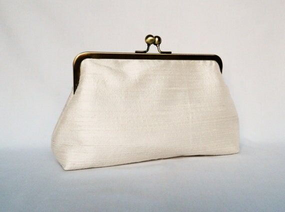 Handmade Pearl Ivory Silk Bridal Clutch: Wedd...