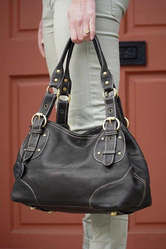 Handmade Black Leather Tote Bag: Full Grain C...