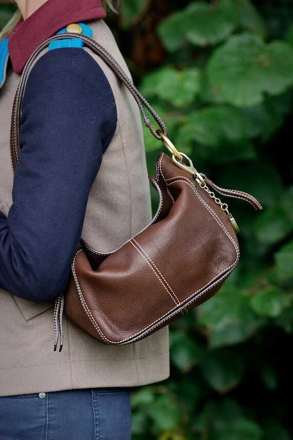 Handmade Brown Leather Hobo Bag: Soft Full Gr...