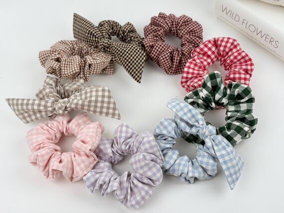 Gingham Scrunchie, Bow Hair Scrunchie, Knot H...