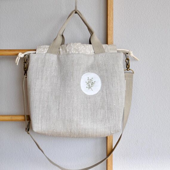 XL project bag made of natural linen with han...