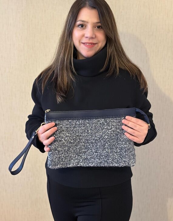 Plush Crochet Clutch,Blue Fur Teddy Bag,Knitt...
