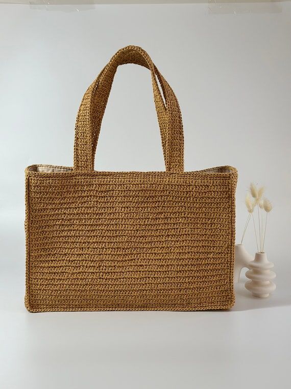 Handmade Crochet Raffia Beach Tote Bag, Large...