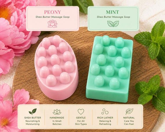 Shea Butter Massage Soaps Duo, Peony & Mint, ...