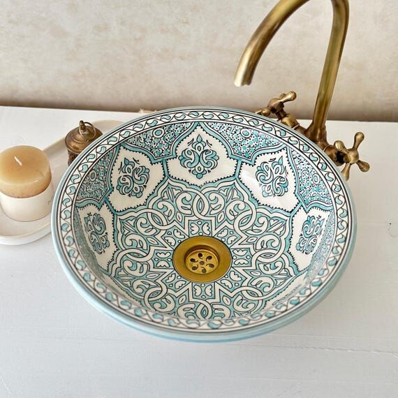 Turquoise Handmade Bathroom Sink - Undermount...