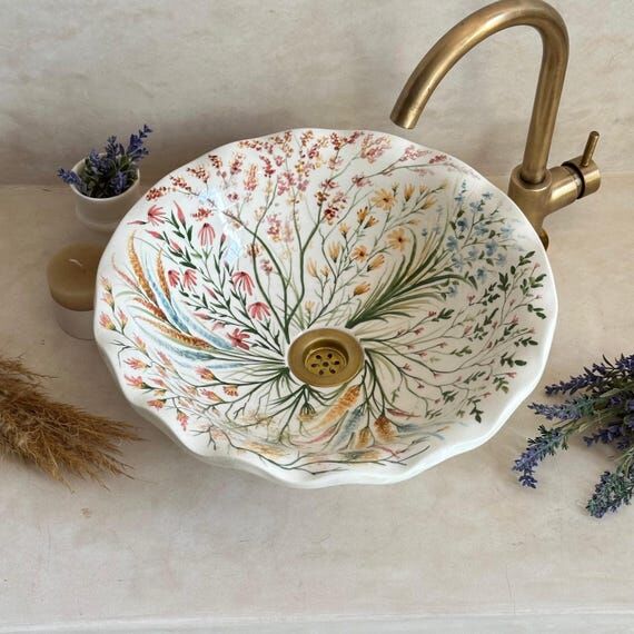 Floral Art Bathroom Vessel Sink - Unique Farm...