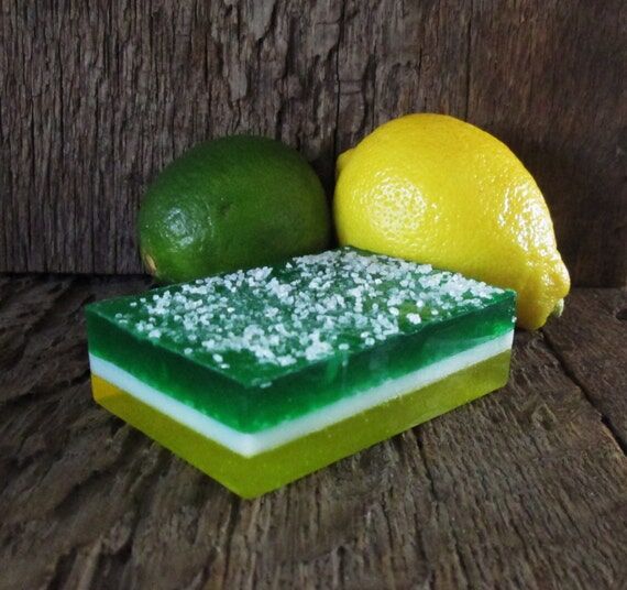 Lemon Lime Layered Salt Soap Bar, Handmade, V...