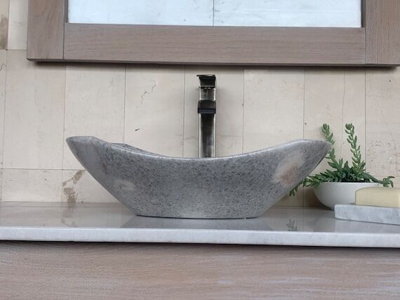 Oval Polished Bathroom Sink - Handmade Marble...