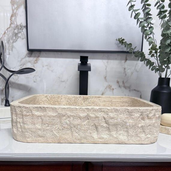 Rectangular Travertine Vessel Sink - Handmade...