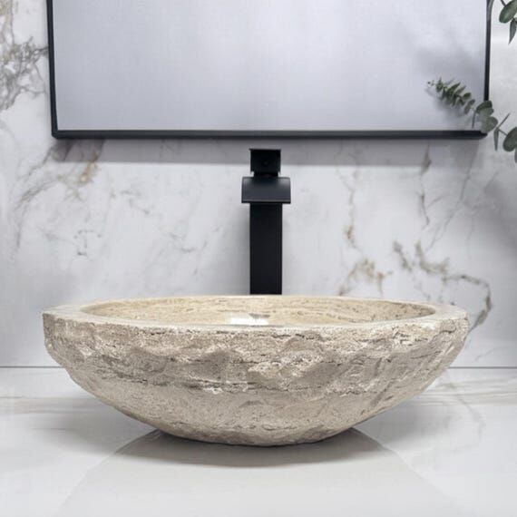 Bowl Travertine Bathroom Sink – Hand-Carved...