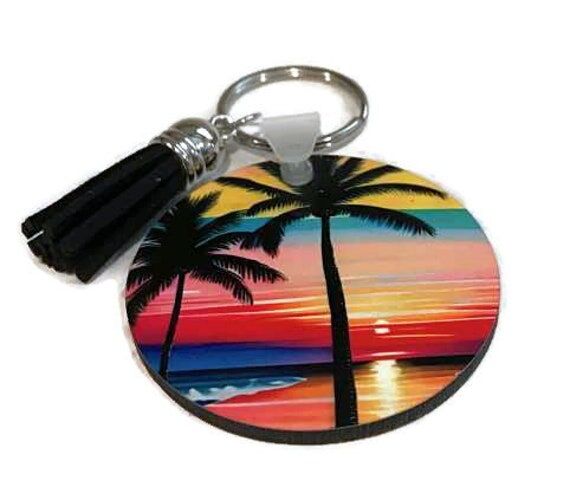 Key Chain with Tassel - Palm Tree Key Chain -...