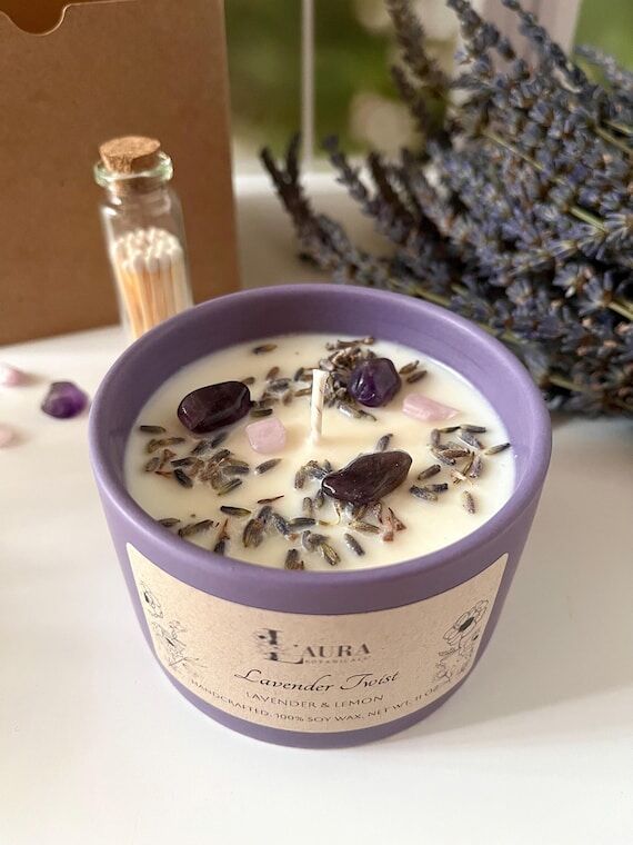 Lavender Lemon Soy Wax Candle - Relaxing Esse...