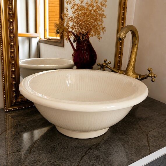 Handmade Moroccan Ceramic Ribbed Vessel Sink,...