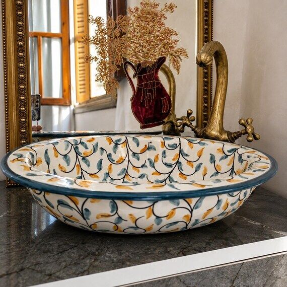Hand Painted Moroccan Ceramic Sink, Blue Terr...