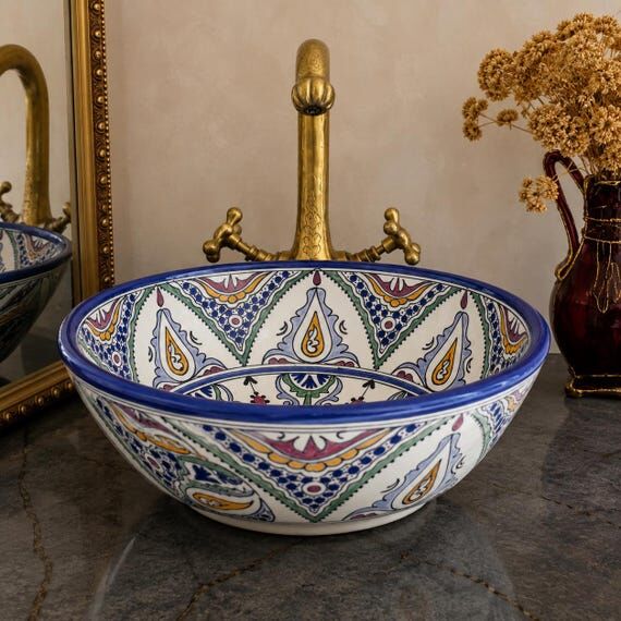 Hand Painted Moroccan Ceramic Sink, Colorful ...