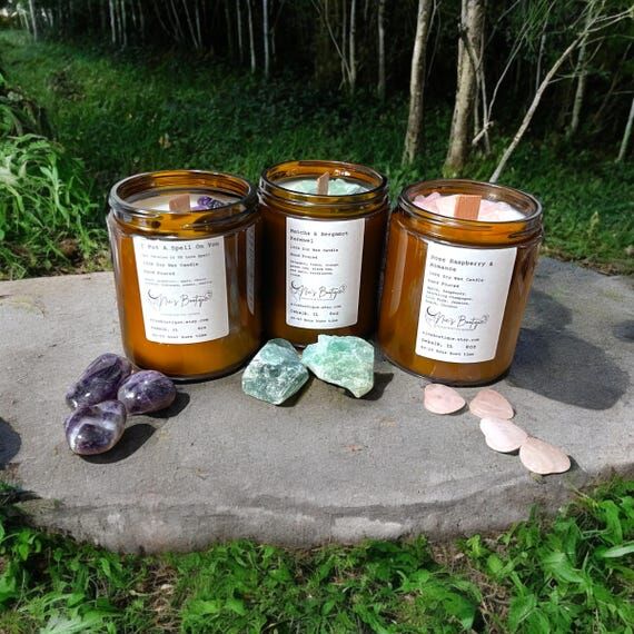 Crystal Healing Soy Wax Wooden Wick Handcraft...