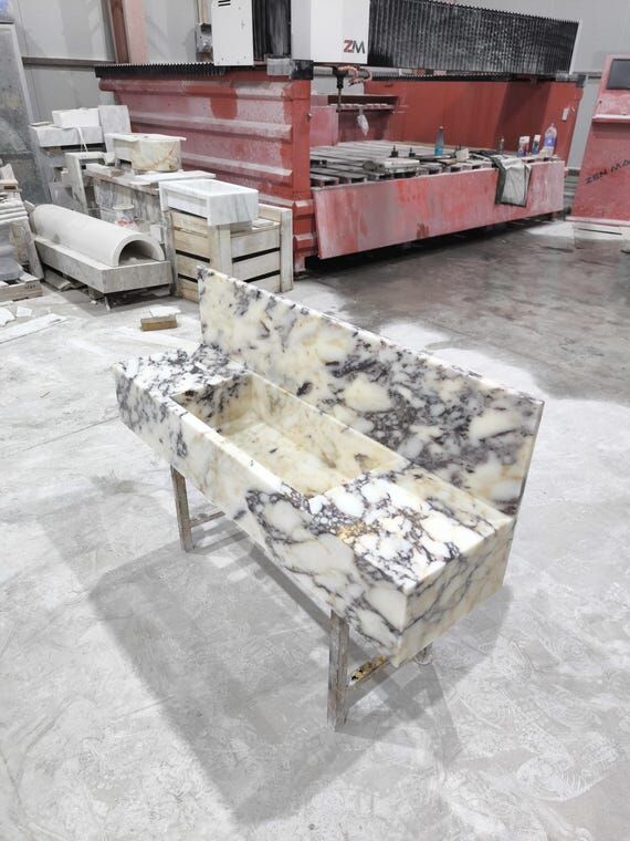 Calacatta Viola Marble Sink with Backsplash: ...