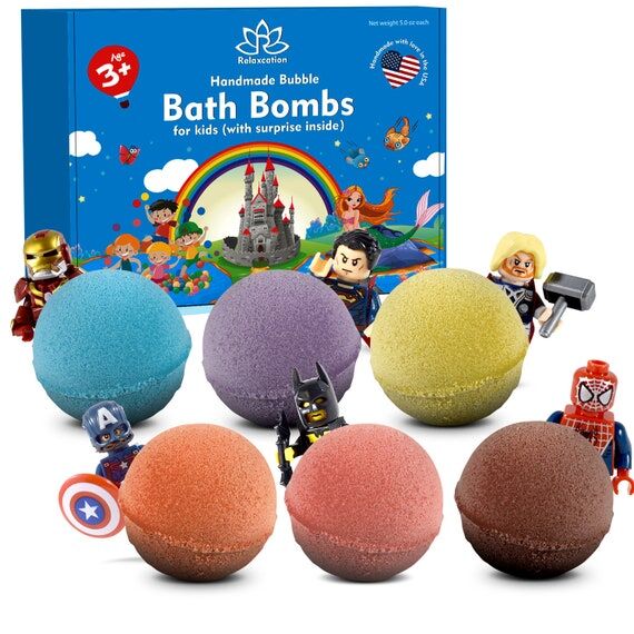 6 Bath Bombs Gift Set with SUPERHEROES Inside...