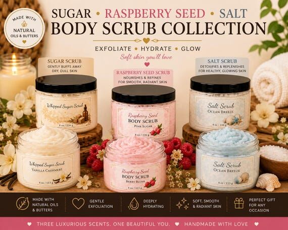 Luxury Body Scrub | Sugar, Salt & Raspberry S...