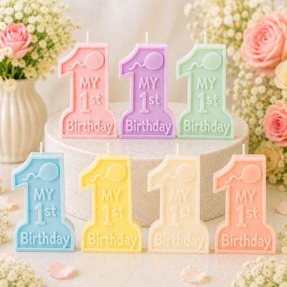 First Birthday Number Candle Personalized Bab...