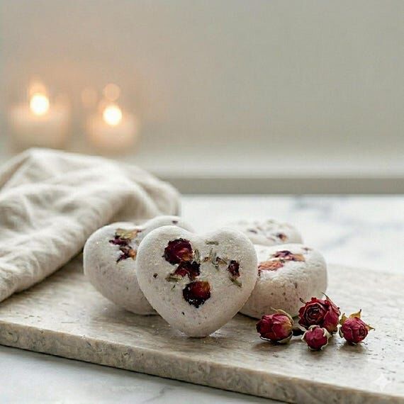 Heart Shaped Rose Bath Bomb, Rose Petal Fizzy...