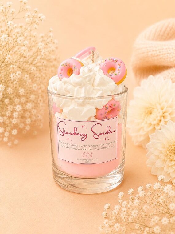 Strawberry Sundae Soy Candle: Whipped Wax Des...